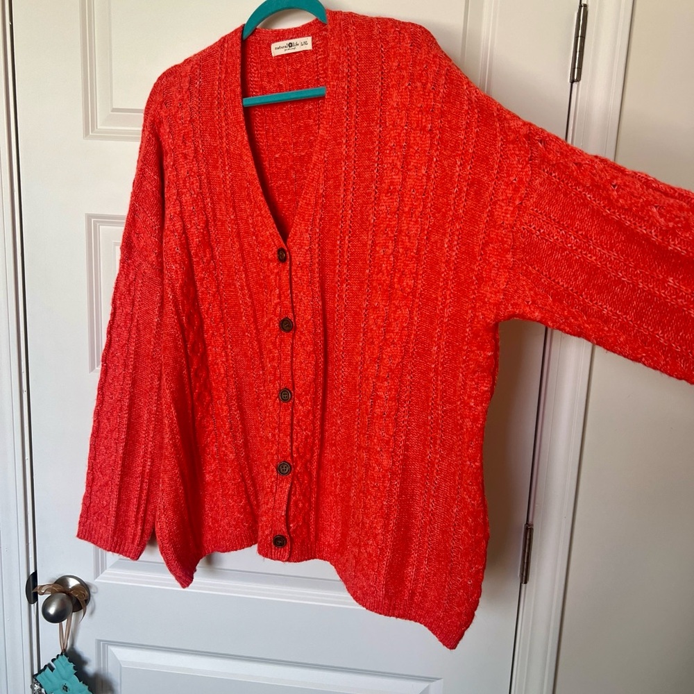 NATURAL LIFE Deep Orange Cable-Knit Button Cardigan - Picture 2 of 6